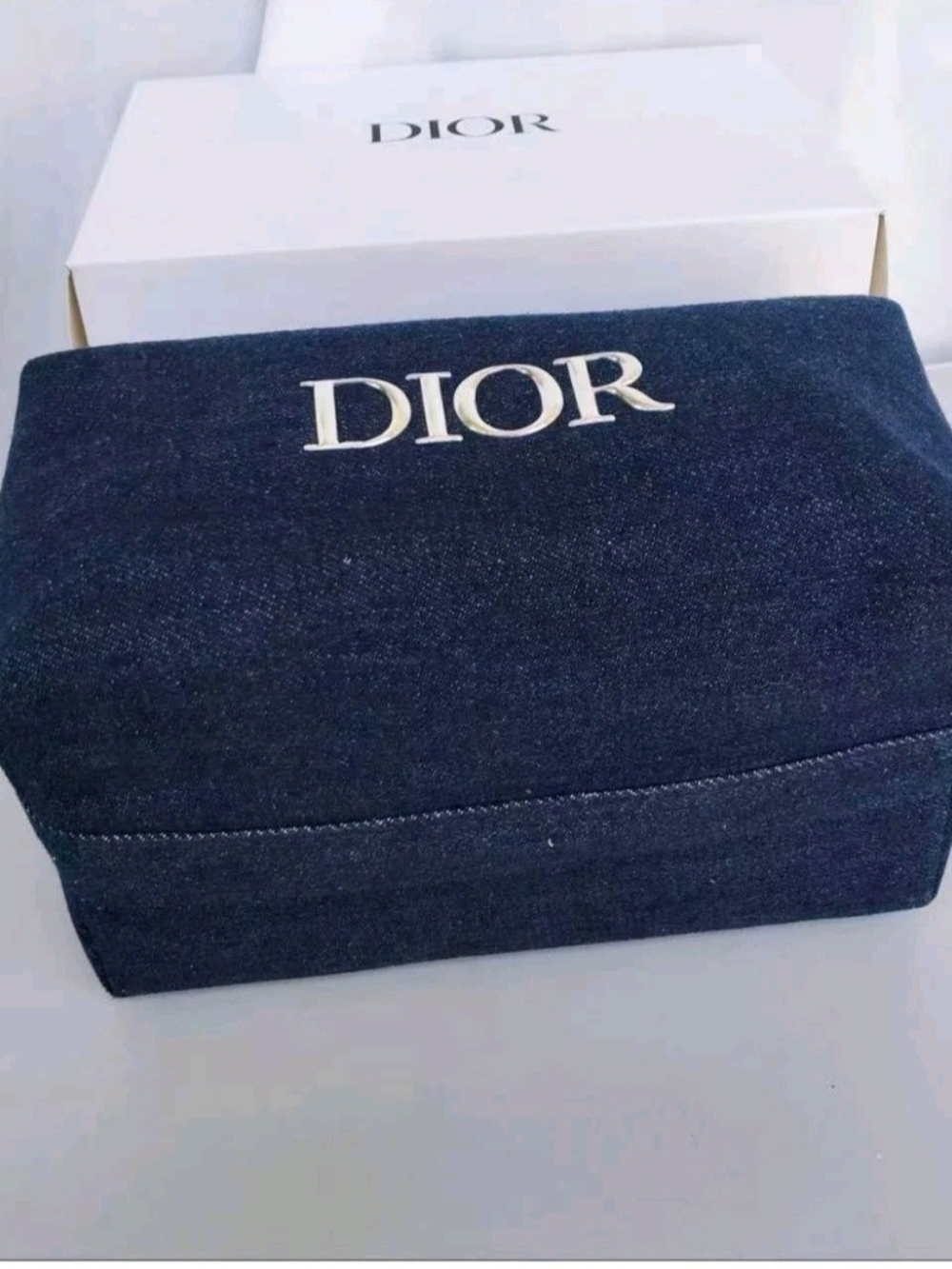 Dior Navy Blue Denim Logo Cosmetic Bag With Handle - Picture 5 of 6